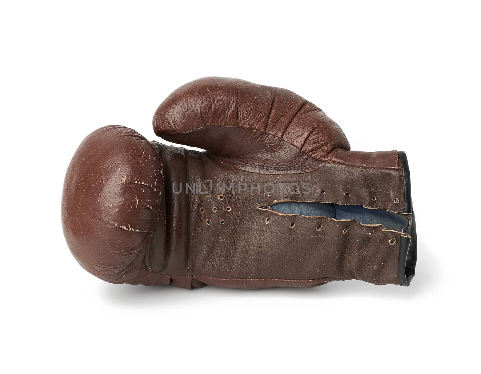 vintage brown lace-free leather glove isolated on white background