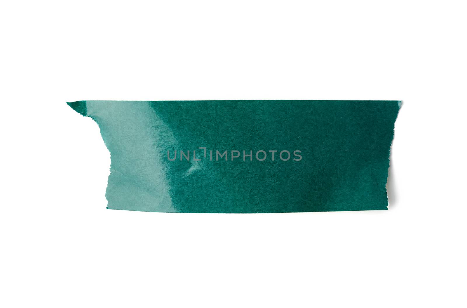 piece of green paper sticky tape isolated on white background, close up