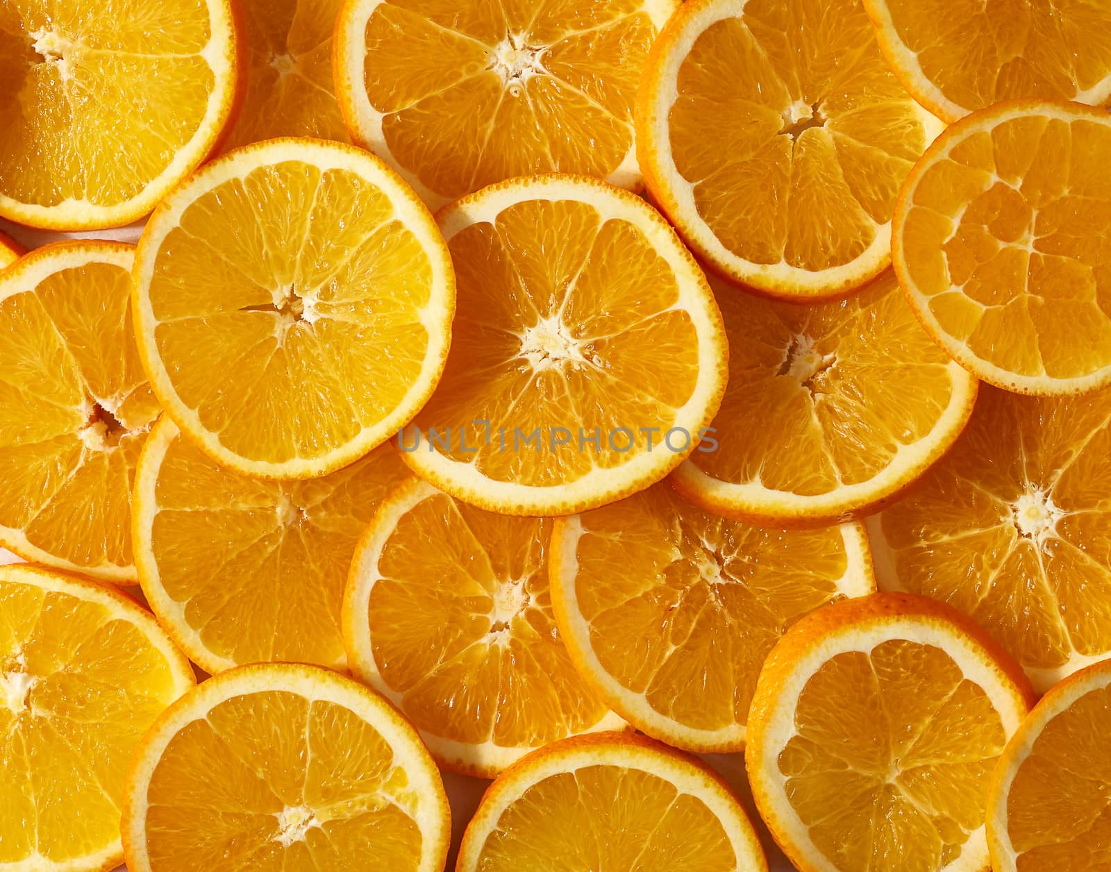 texture of round slices of ripe juicy orange. Organic food frame. Healthy food design element