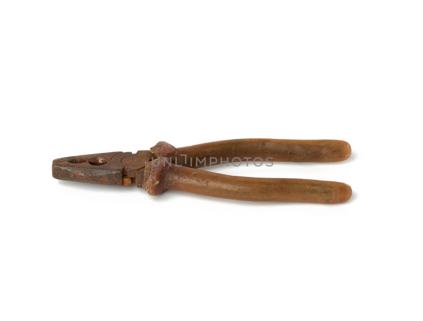 old vintage pliers isolated on a white background, close up