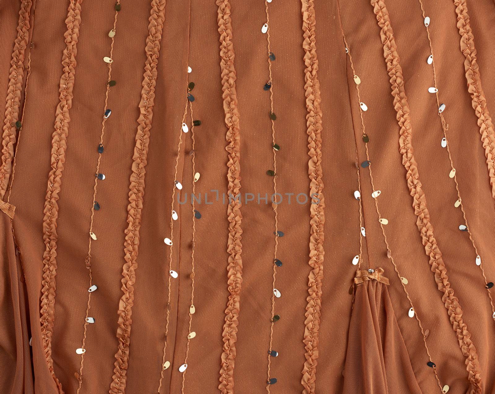 brown tulle with sequin embroidery and decor, textile for sewing clothes, full frame