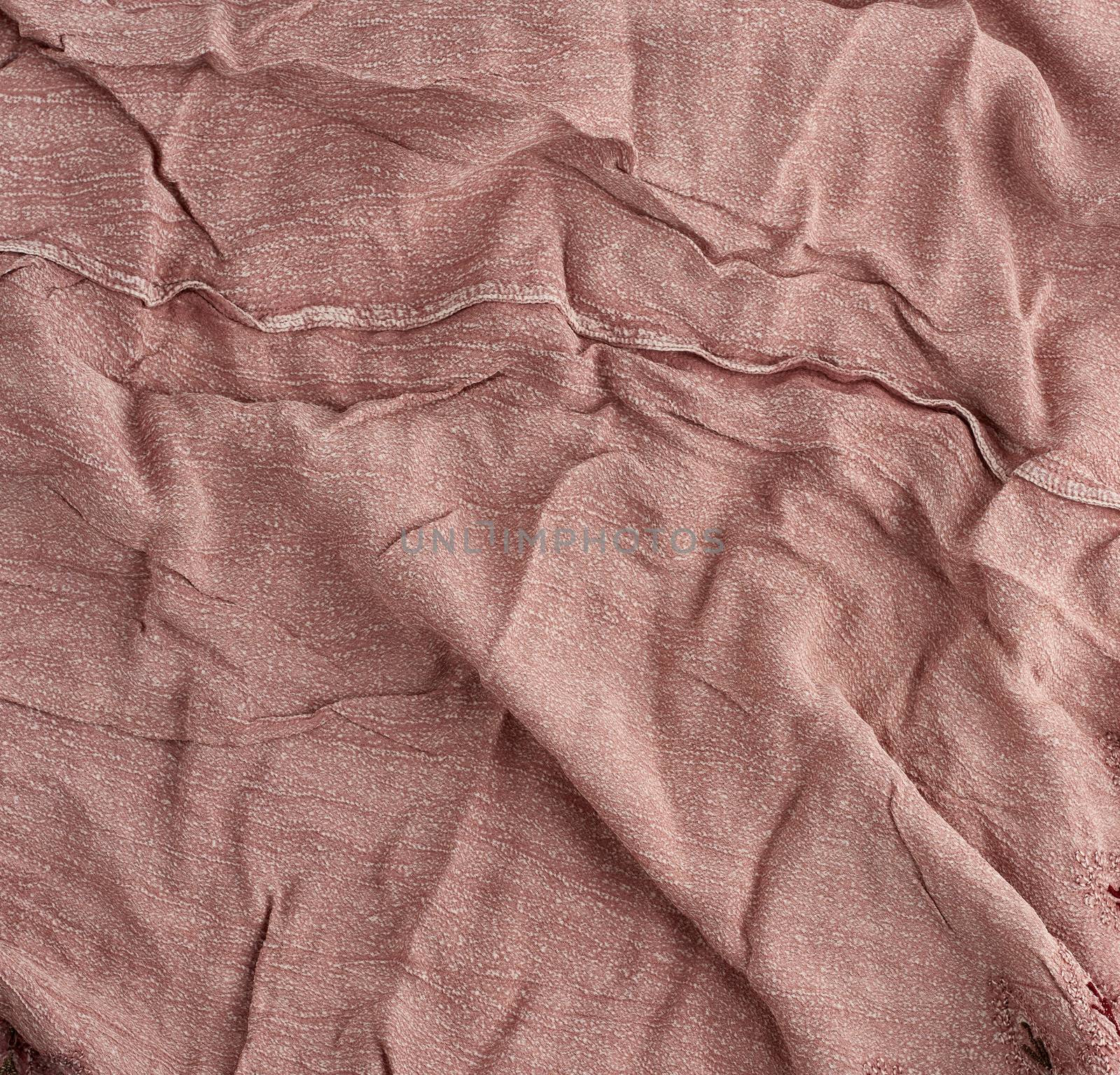 crumpled brown cotton fabric, fabric for sewing clothes and shirts, full frame