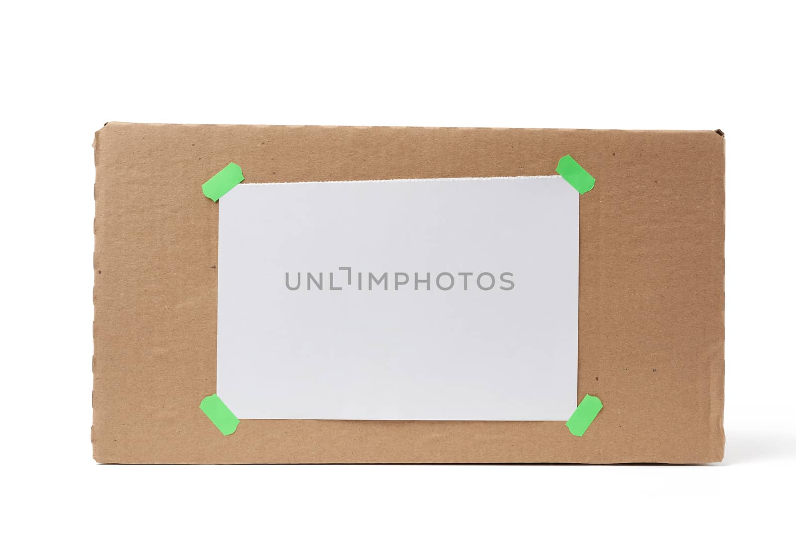 brown square cardboard box for transporting goods isolated on white background, close up