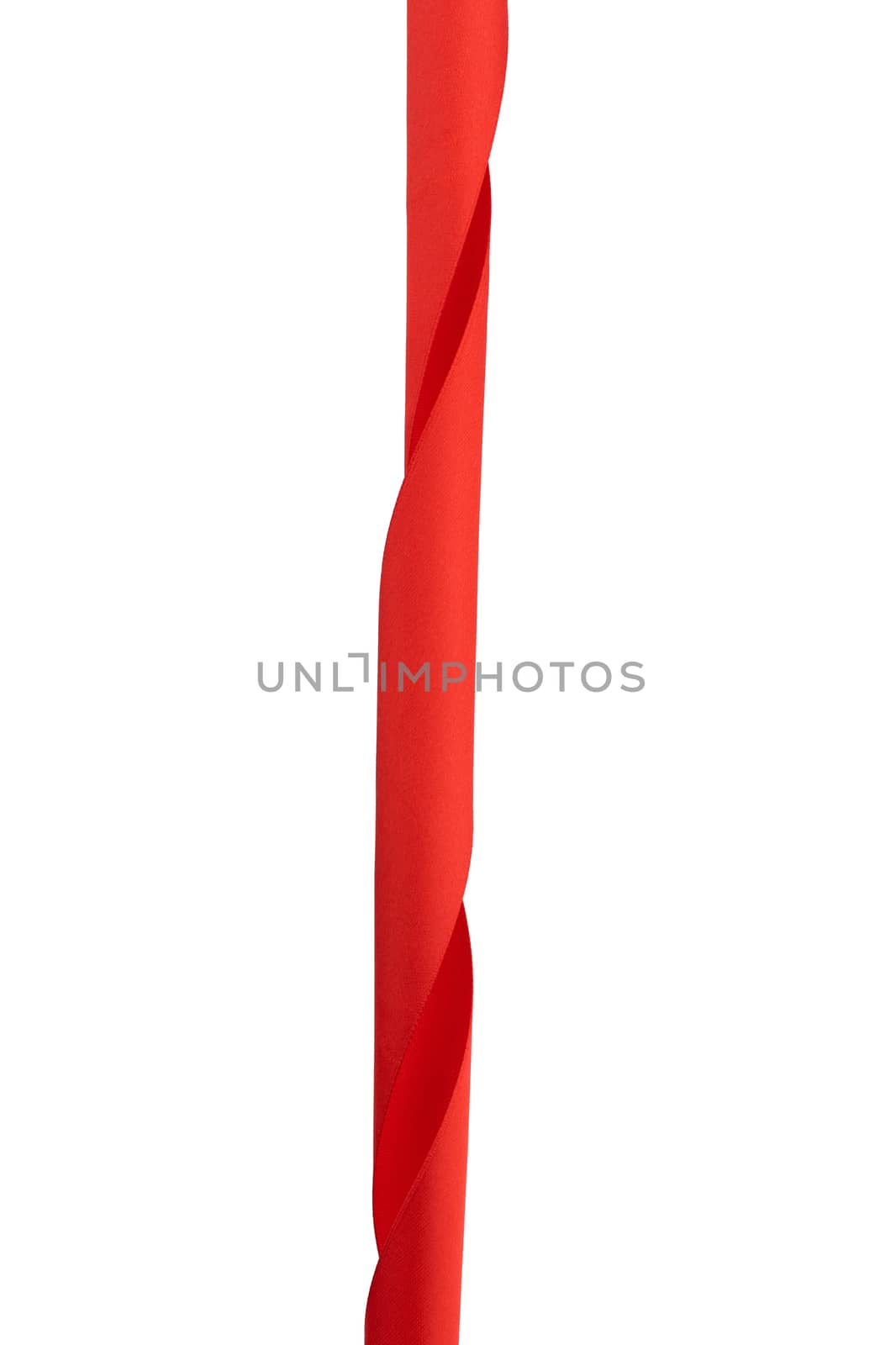 twisted end of green red ribbon isolated on white background, element for designer