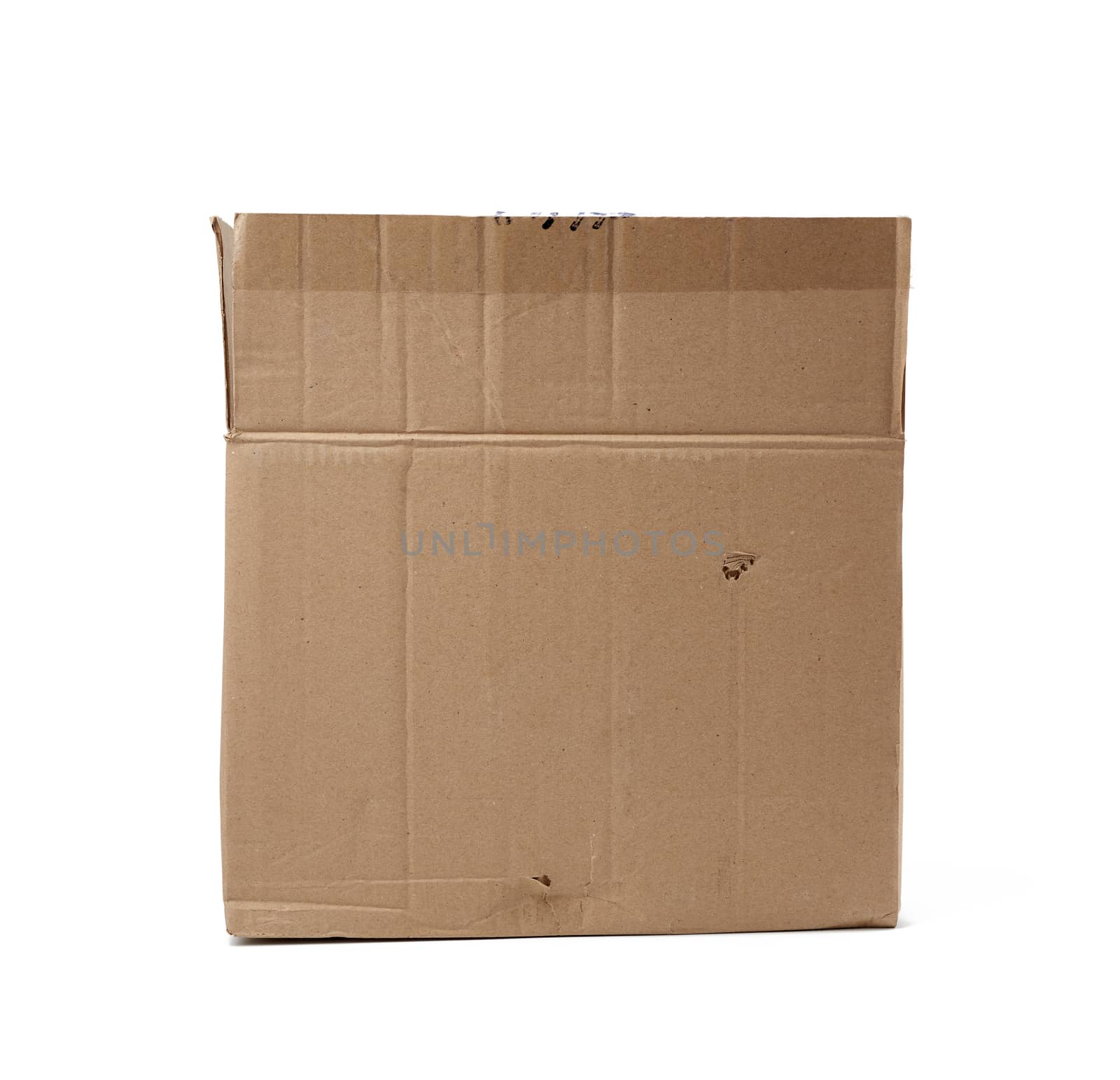 open big empty brown square cardboard box for transporting goods isolated on white background,
