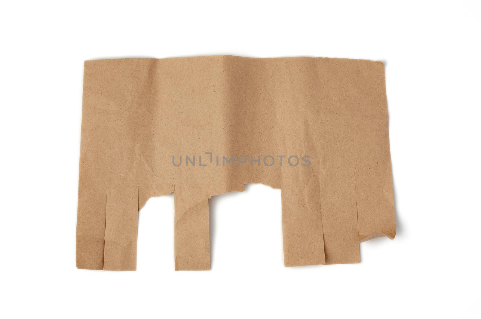 template for ad made of brown sheet of paper with tear-off edges isolated on white background