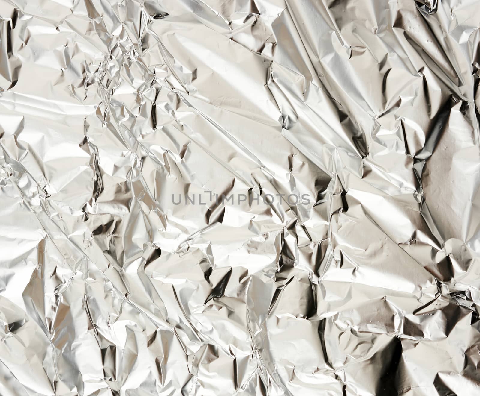 texture of matte crumpled piece of foil, food and objects packaging material, full frame