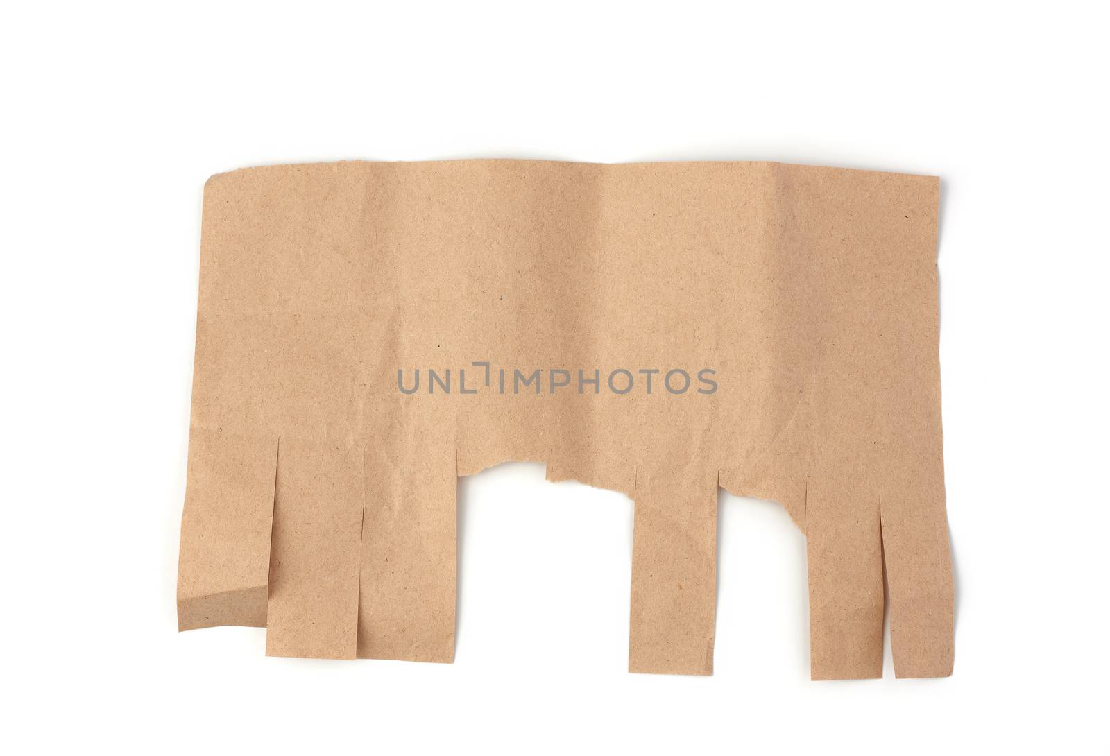 template for ad made of brown sheet of paper with tear-off edges isolated on white background