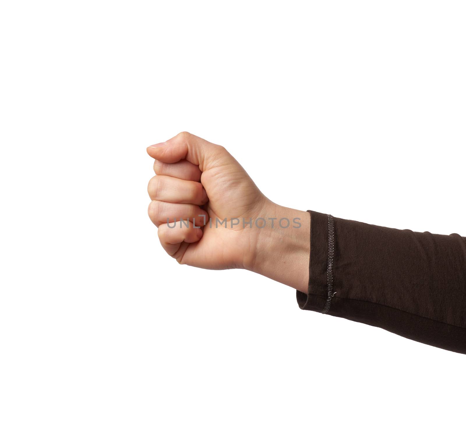 female fist isolated on white background, hand clenched