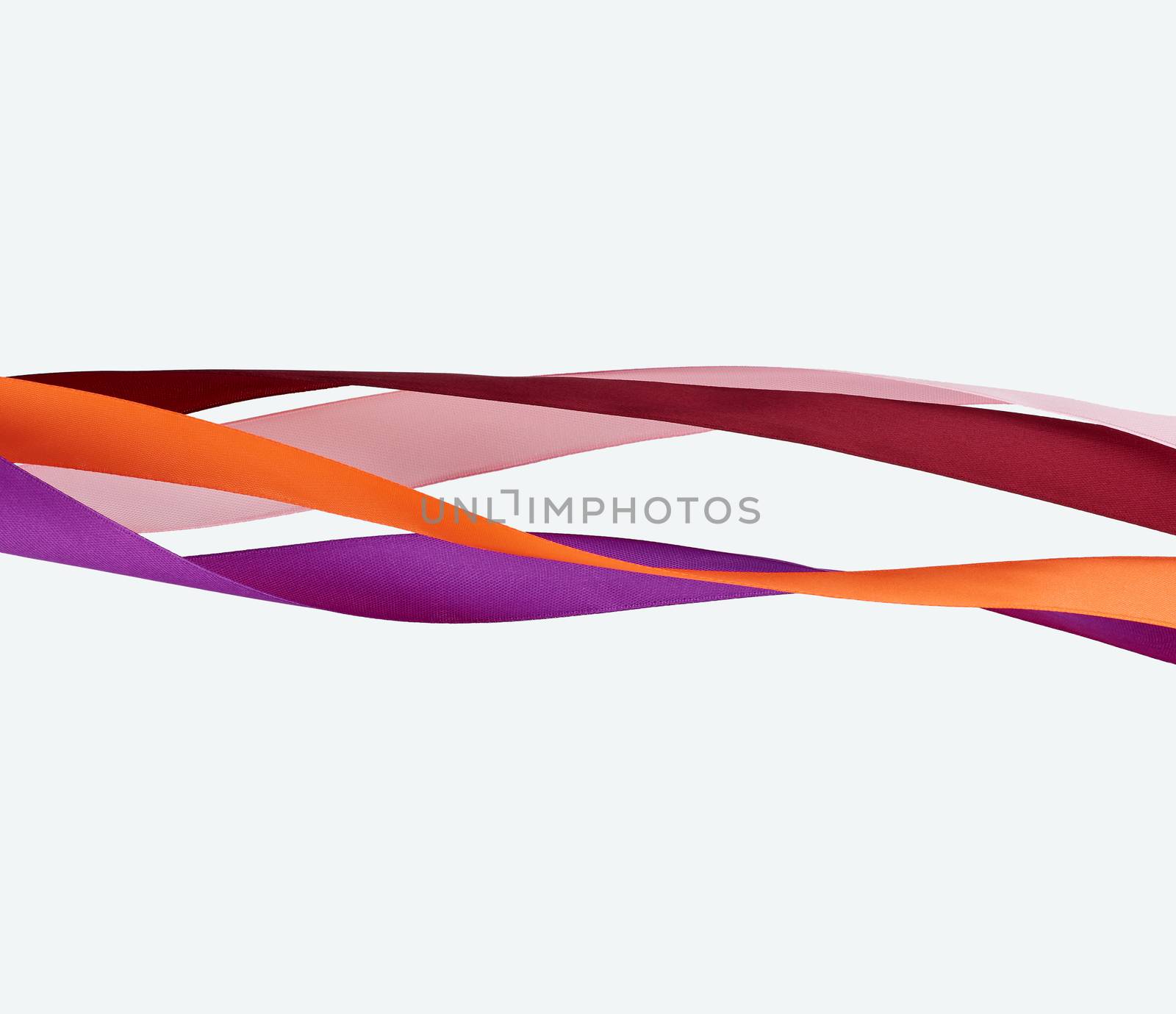 multicolored silk ribbons isolated on white background, close up