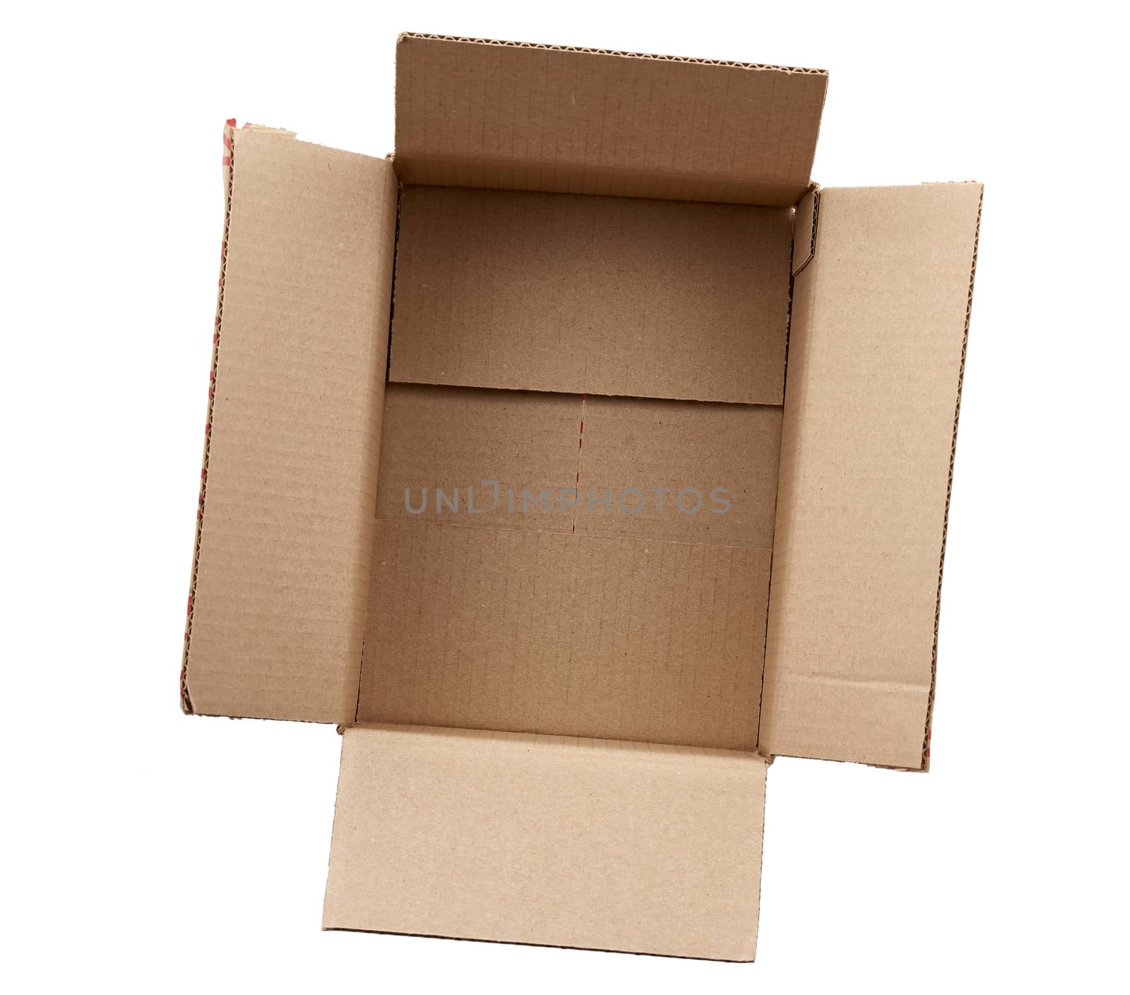 open empty brown rectangular cardboard box for transporting goods isolated on white background. Packaging design