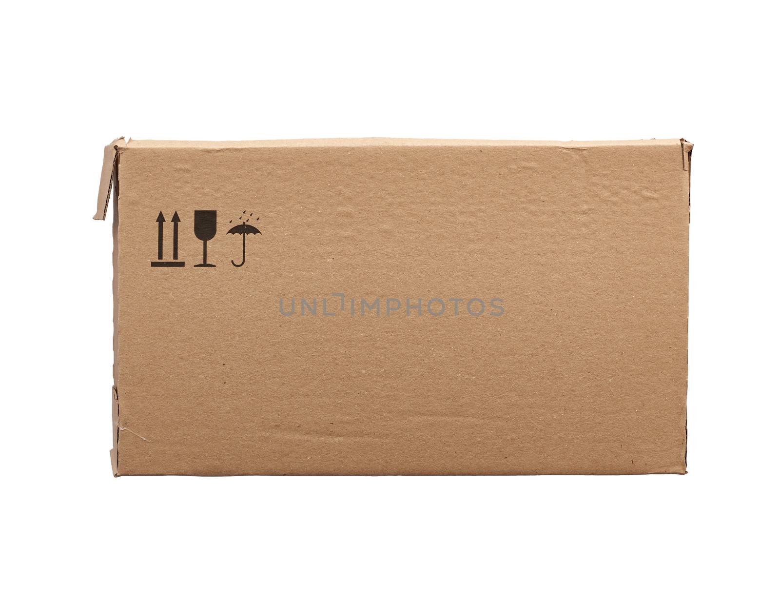 rectangular box of brown cardboard isolated on a white background,  box for transporting bottles, side view