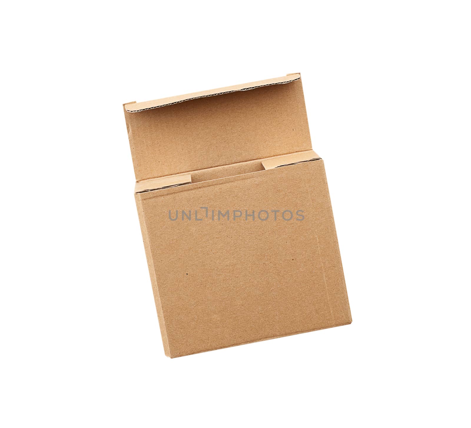 open brown square cardboard box for transporting goods isolated on white background. Packaging design