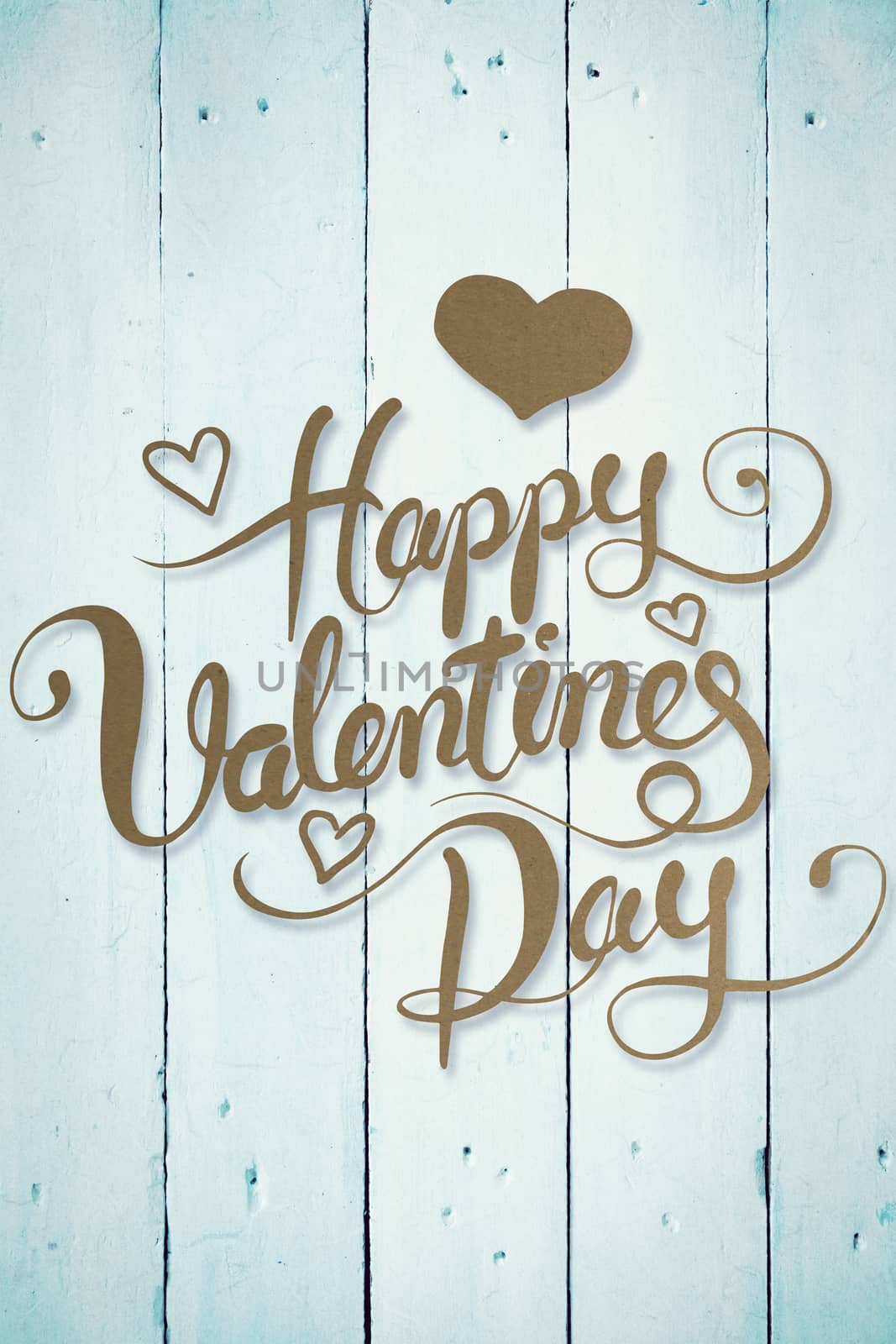 Happy valentines day against painted blue wooden planks