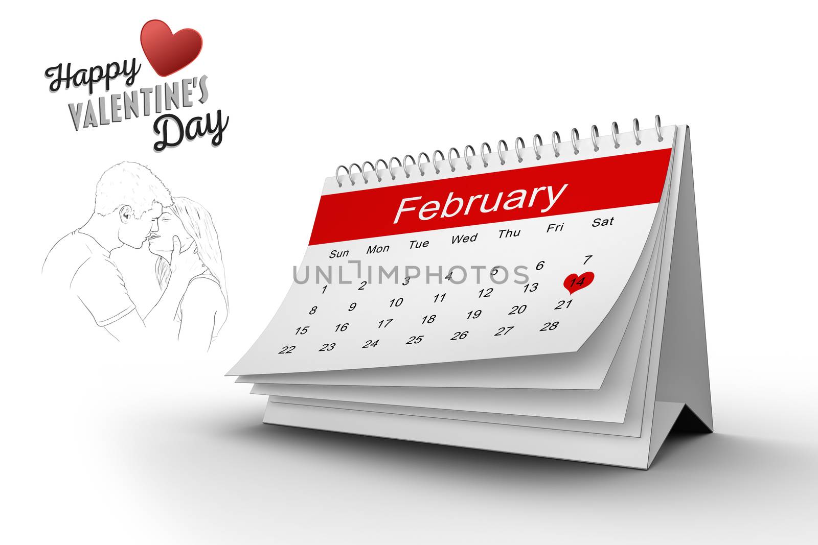 Valentines day greeting against february calendar