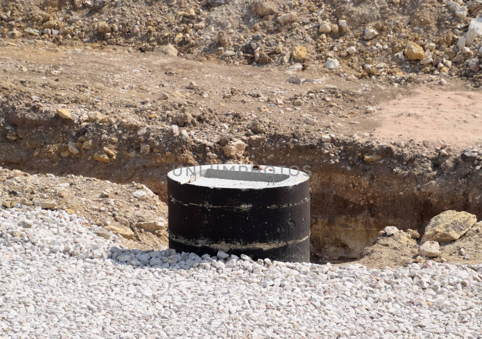 a Construction of sewer hatches. Sewer installation.