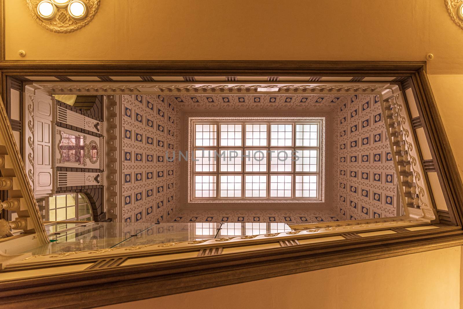 Interiors of royal halls in Christiansborg Palace in Copenhagen Denmark, ancient staircase