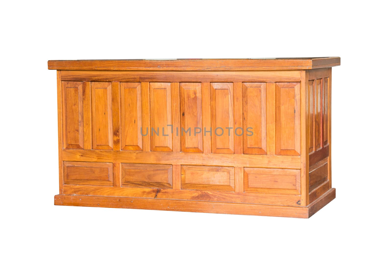 Wooden counter desk isolated on white background work with clipping path.