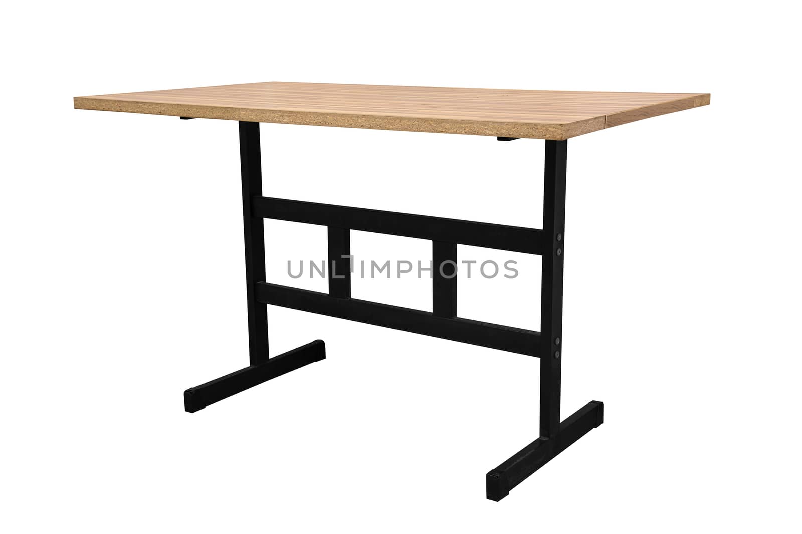 Wooden table with steel legs isolated on white background, work with clipping path.