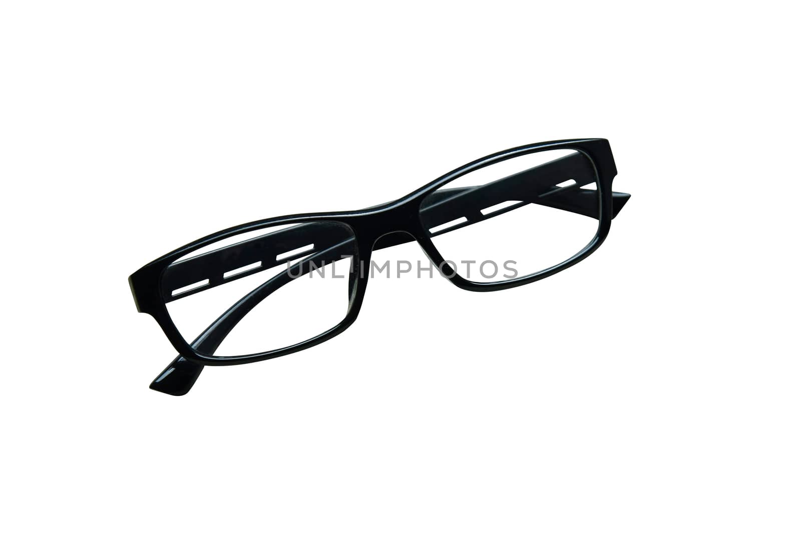 Black frame eyeglasses isolated on white background work with clipping path.