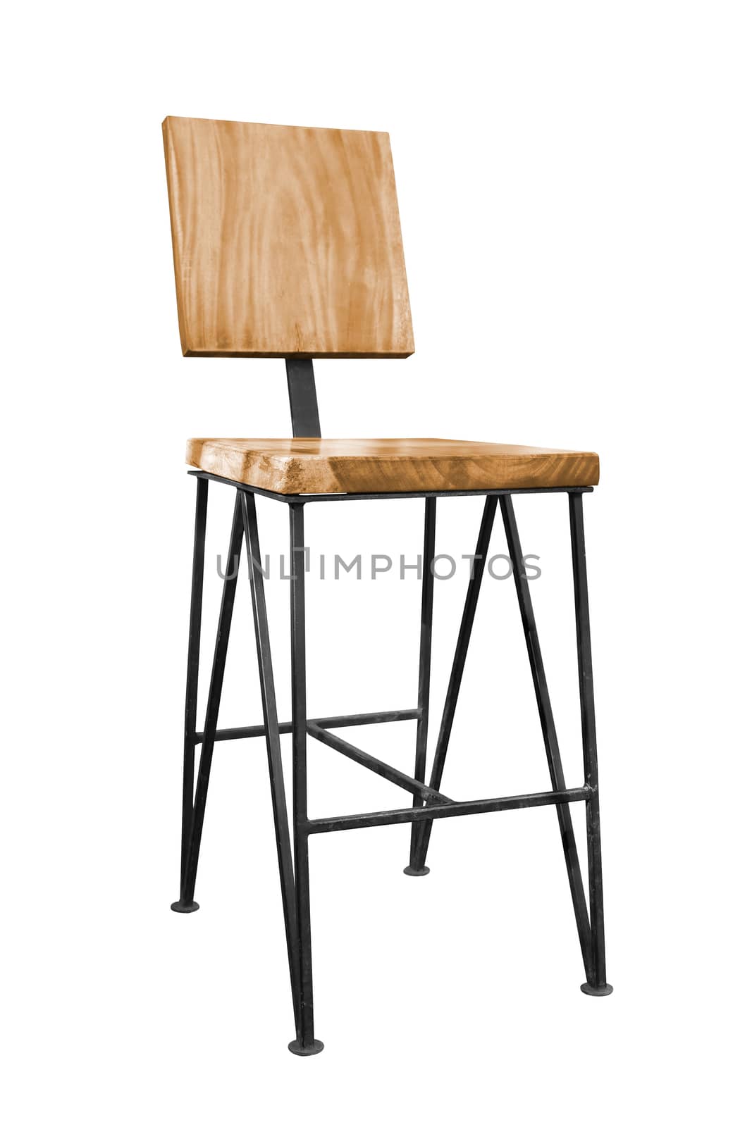 Modern wooden chair steel legs isolated. by NuwatPhoto