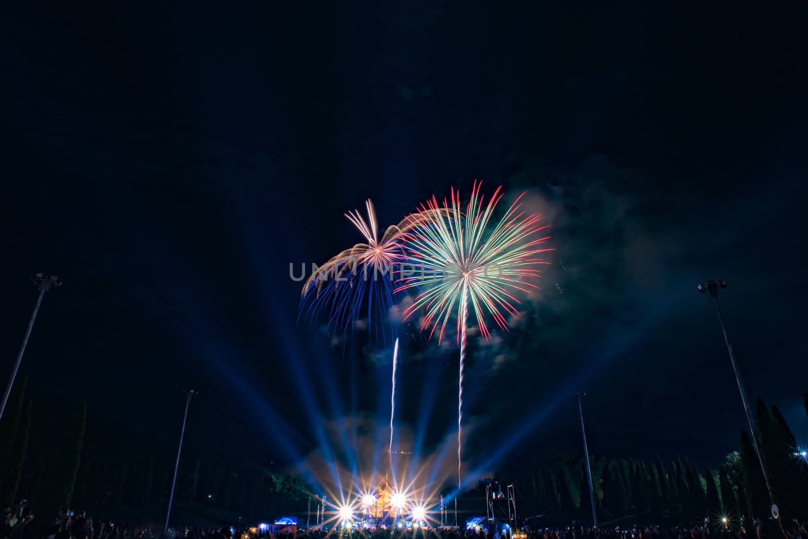 Beautiful firework night scene of new year countdown in Chiang mai Thailand