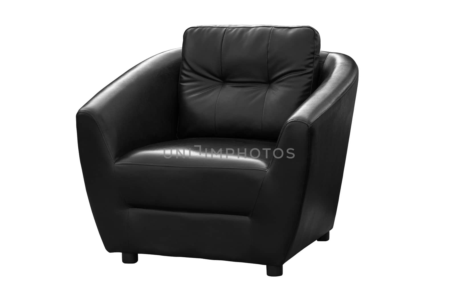 Black leather armchair isolated on white background, with clipping path.