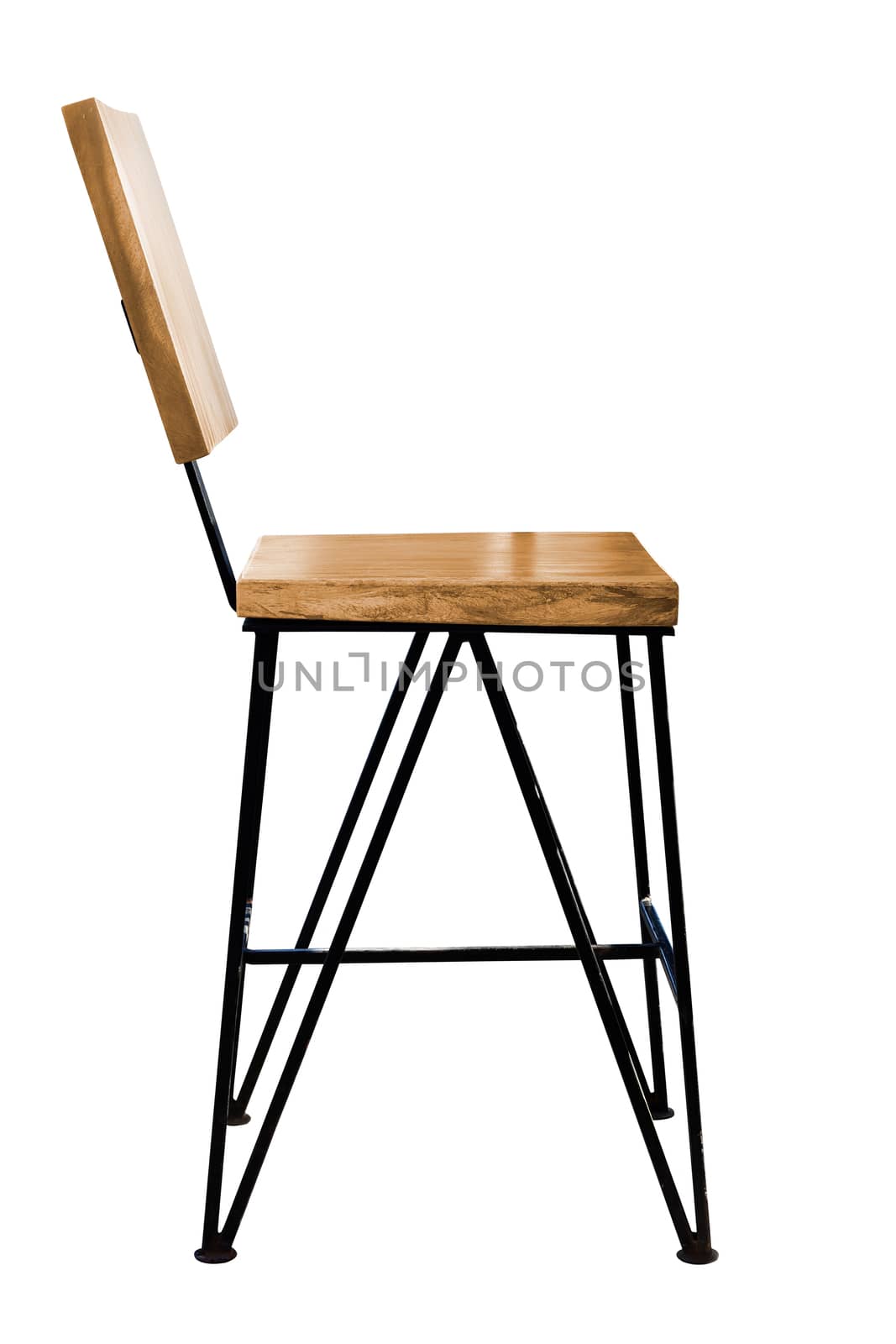 Modern wooden chair steel legs isolated on white background, work with clipping path.