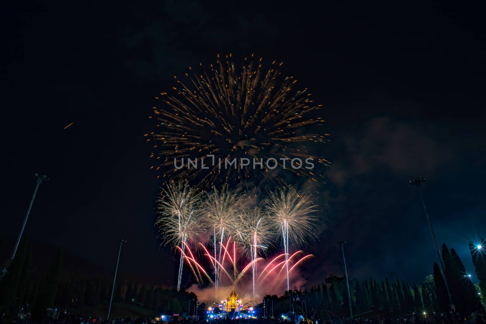 Beautiful firework night scene of new year countdown in Chiang mai Thailand