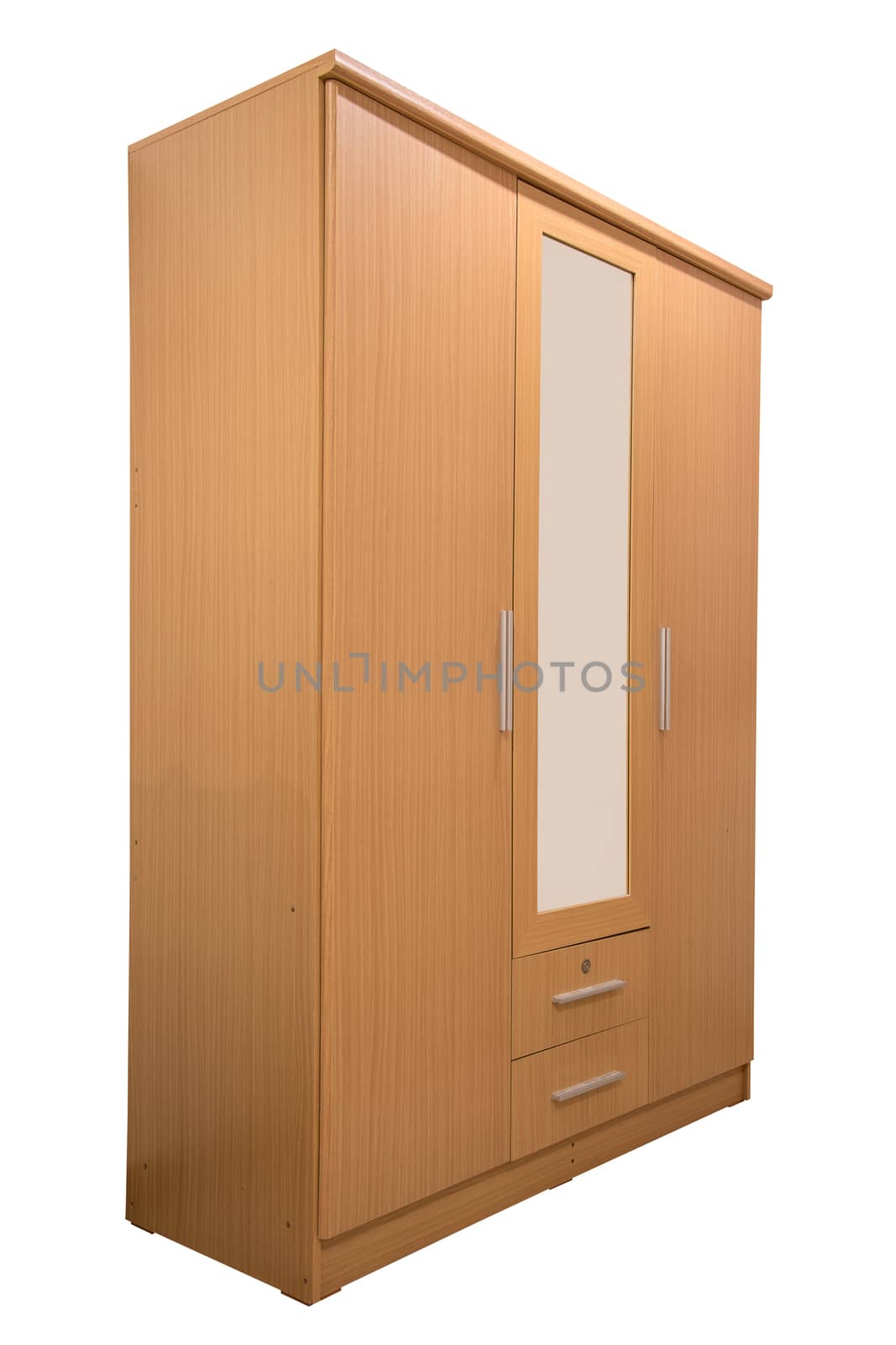 Wooden wardrobe with mirror isolated. by NuwatPhoto