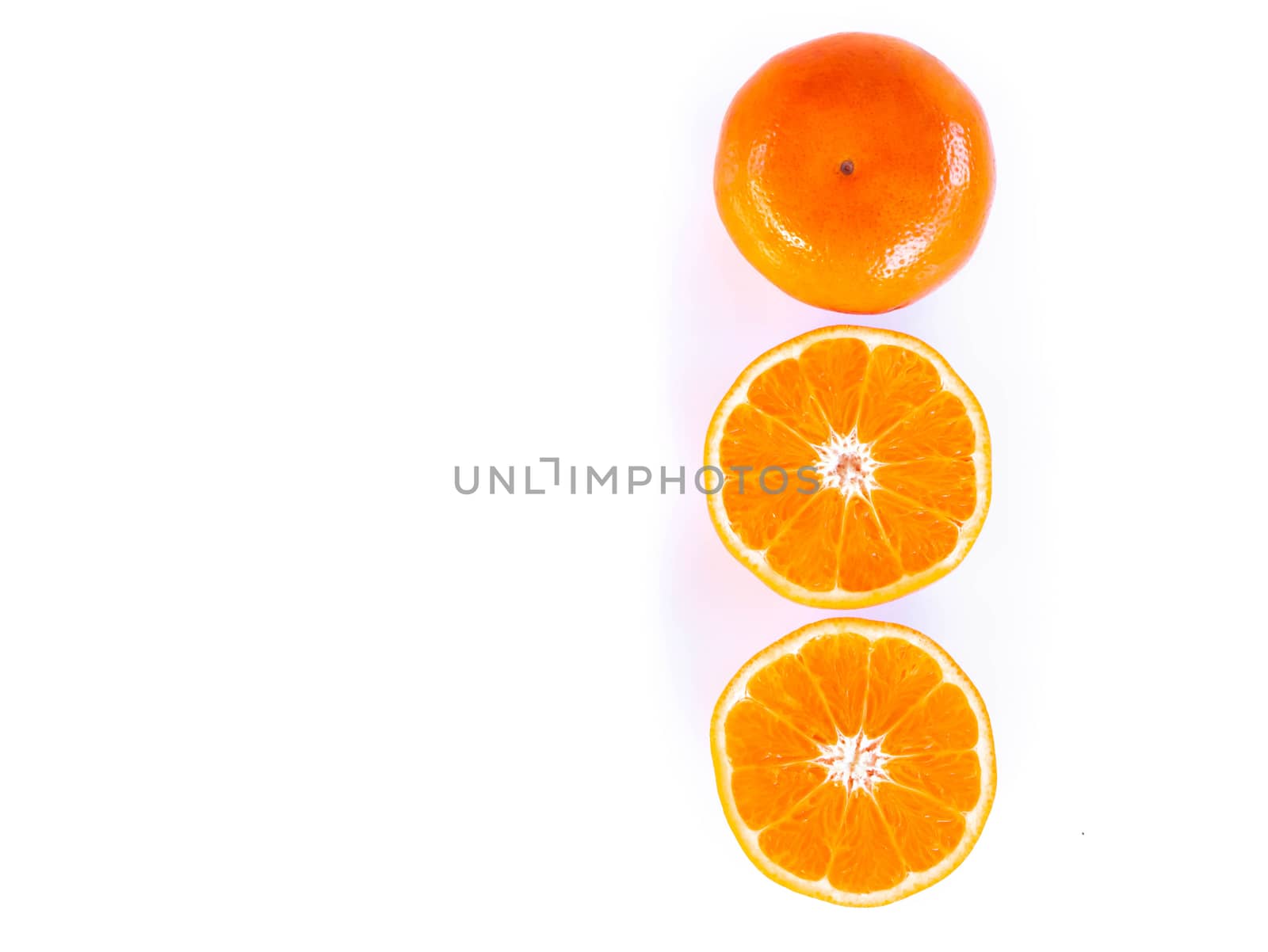 Fresh orange fruit slice isolated on white background, top view