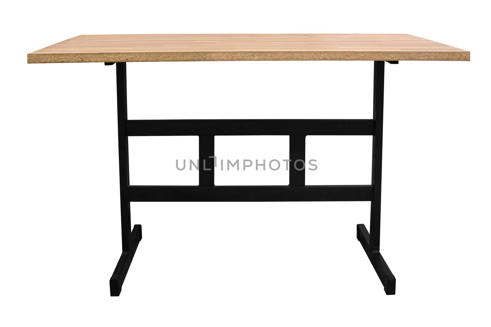 Wooden table with steel legs isolated on white background, work with clipping path.