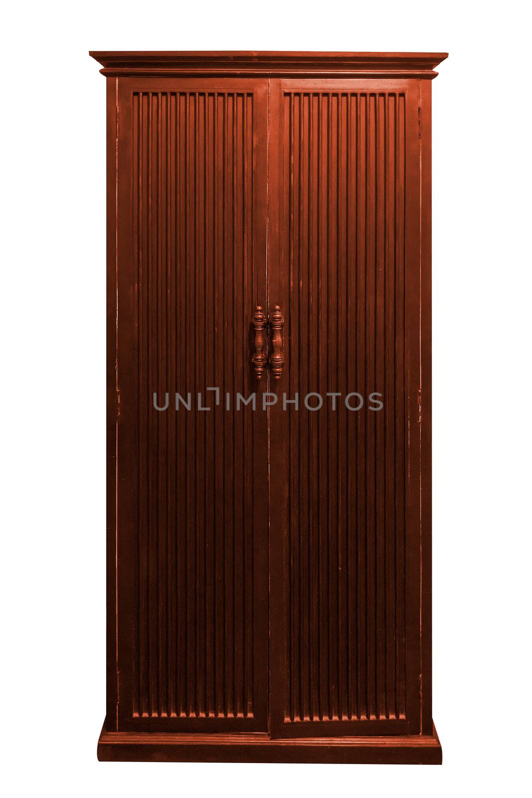 Old wooden wardrobe isolated on white background, work with clipping path.