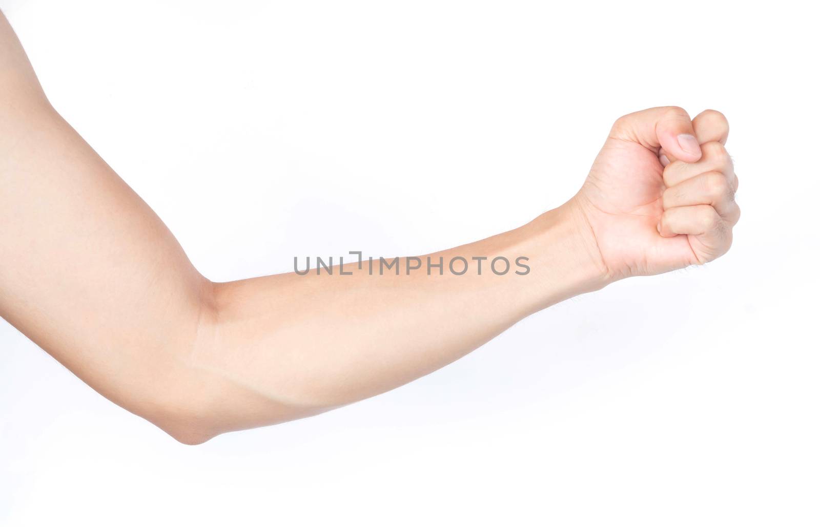 Man arm with blood veins on white background, health care and medical concept