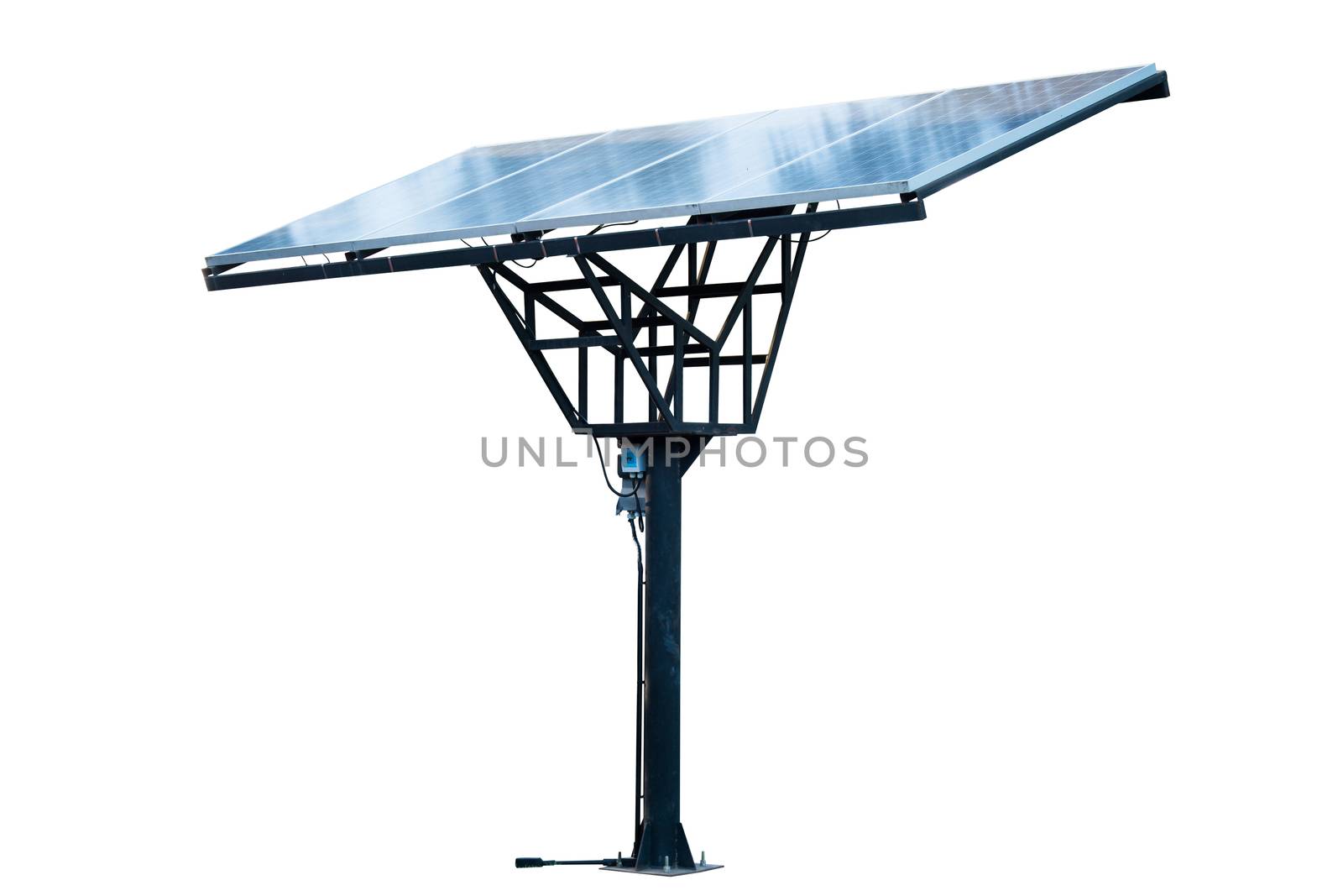 Solar panels system on the pole isolated on white background work with clipping path.