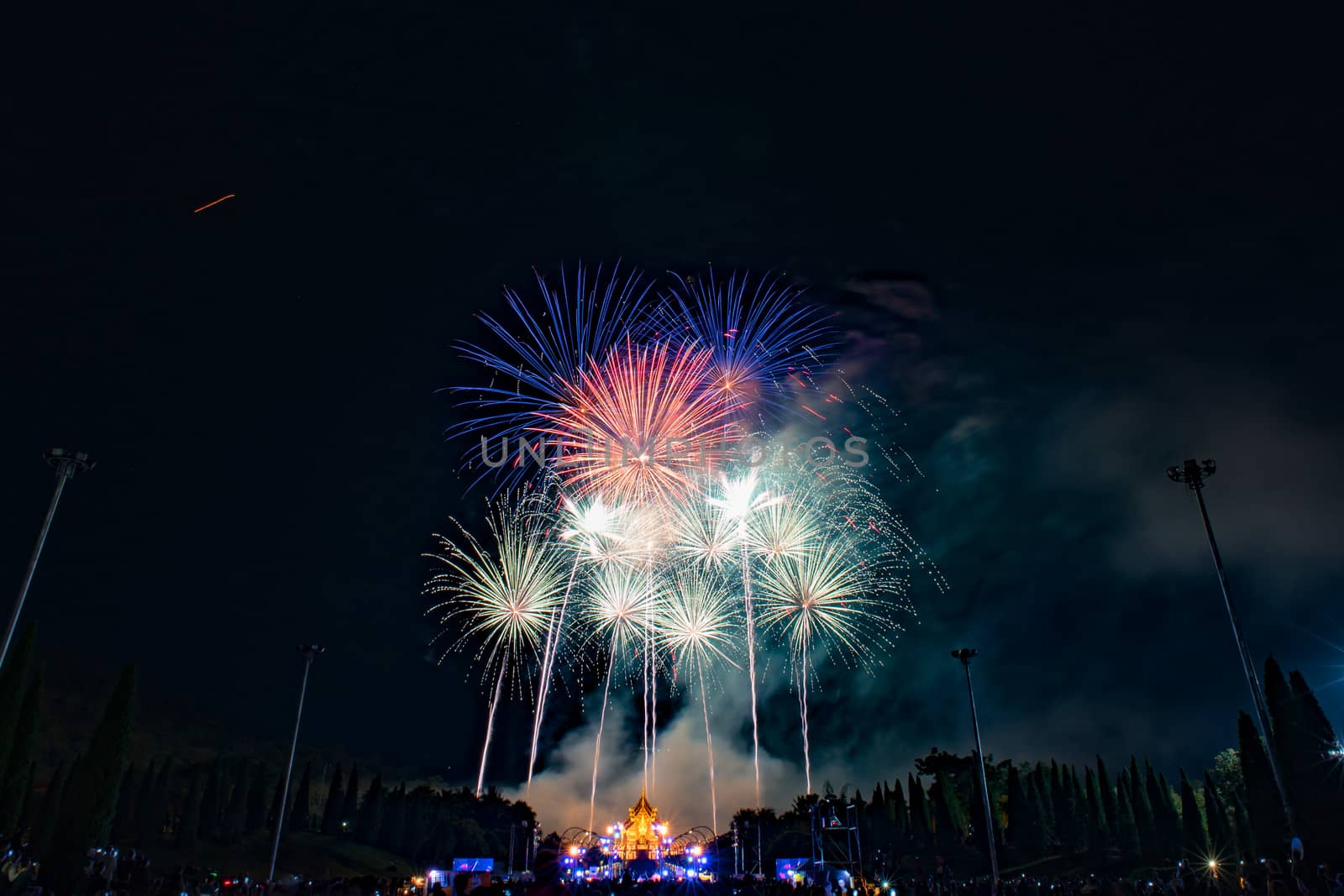 Beautiful firework night scene. by NuwatPhoto