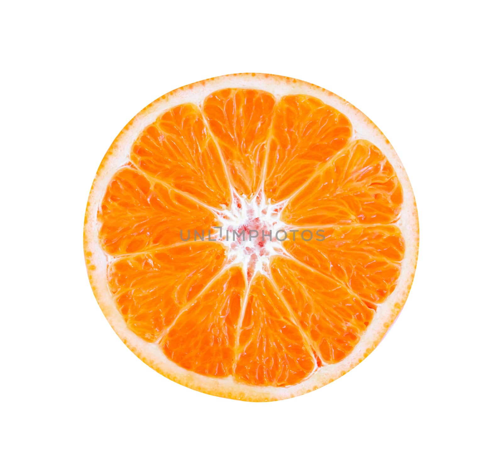 Fresh orange fruit slice isolated on white background