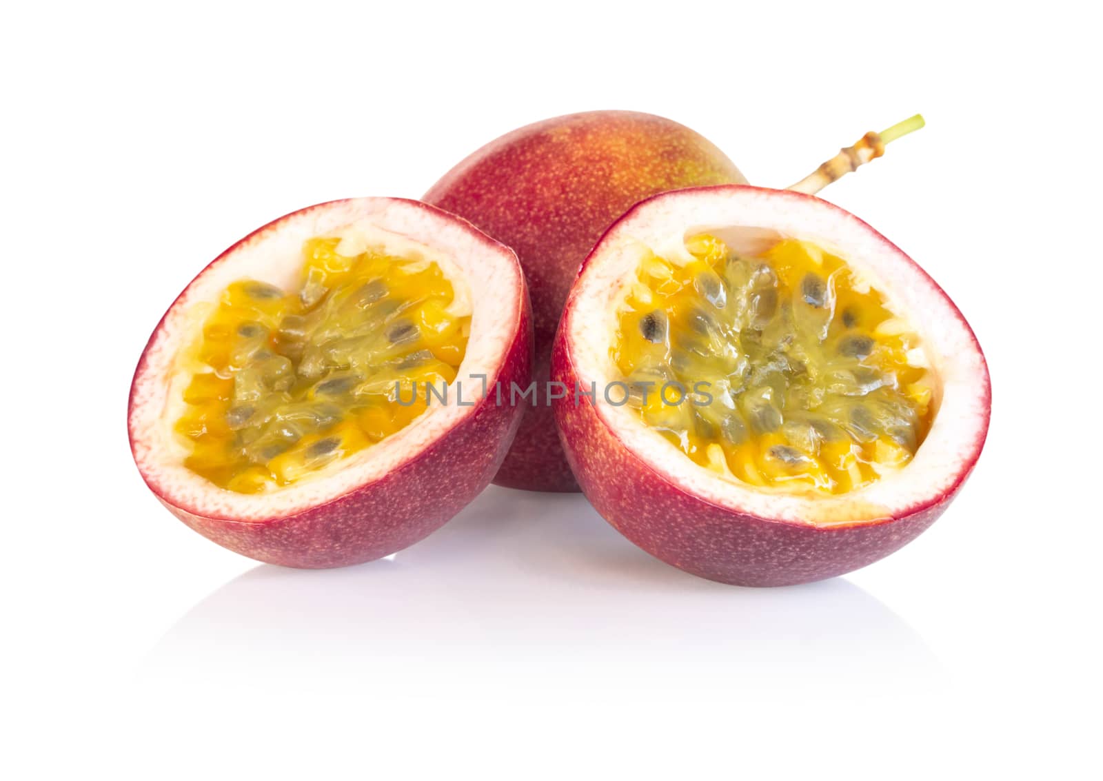 Fresh passion fruit slice isolated on white background, food healthy concept