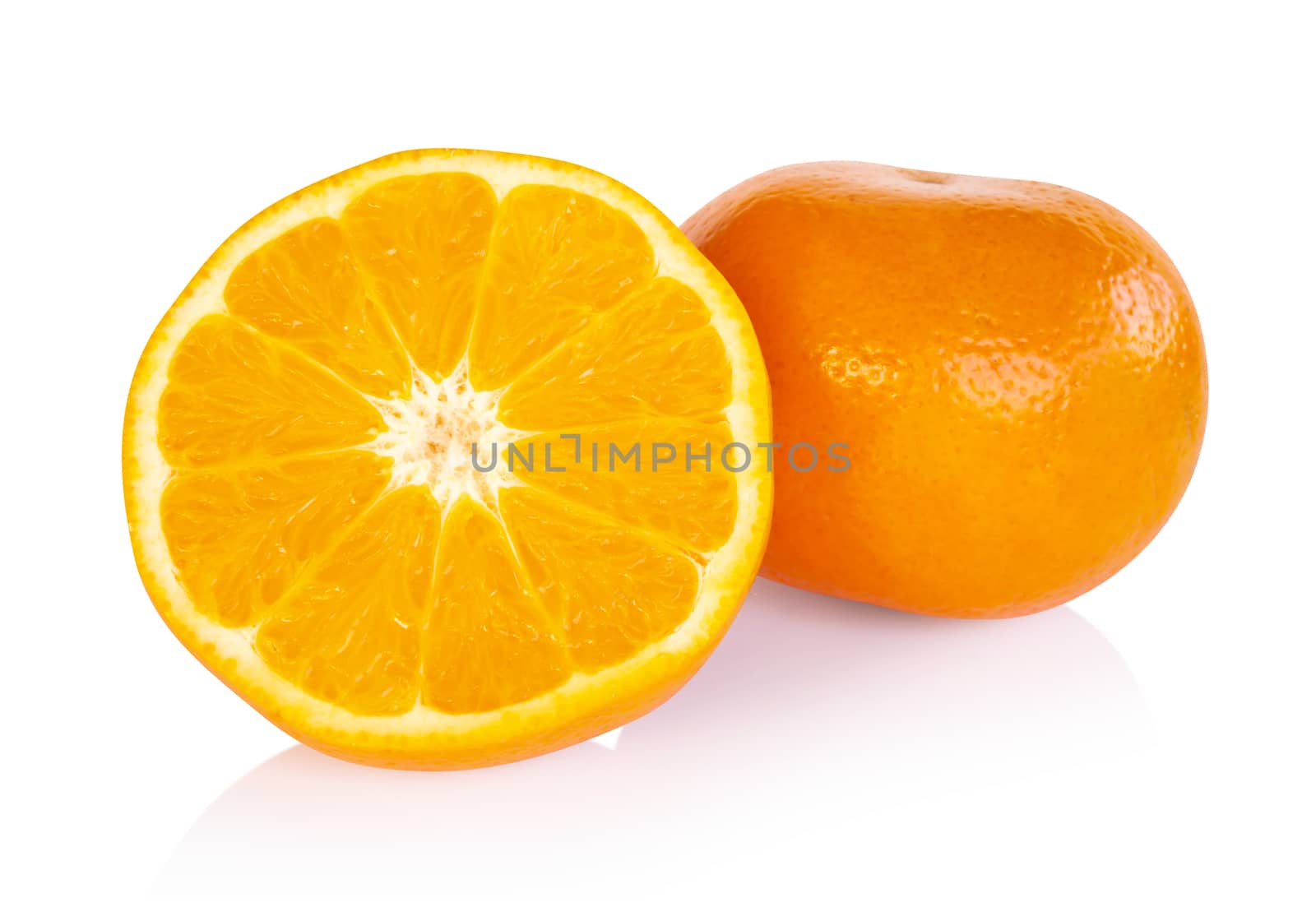 Fresh orange fruit slice isolated on white background