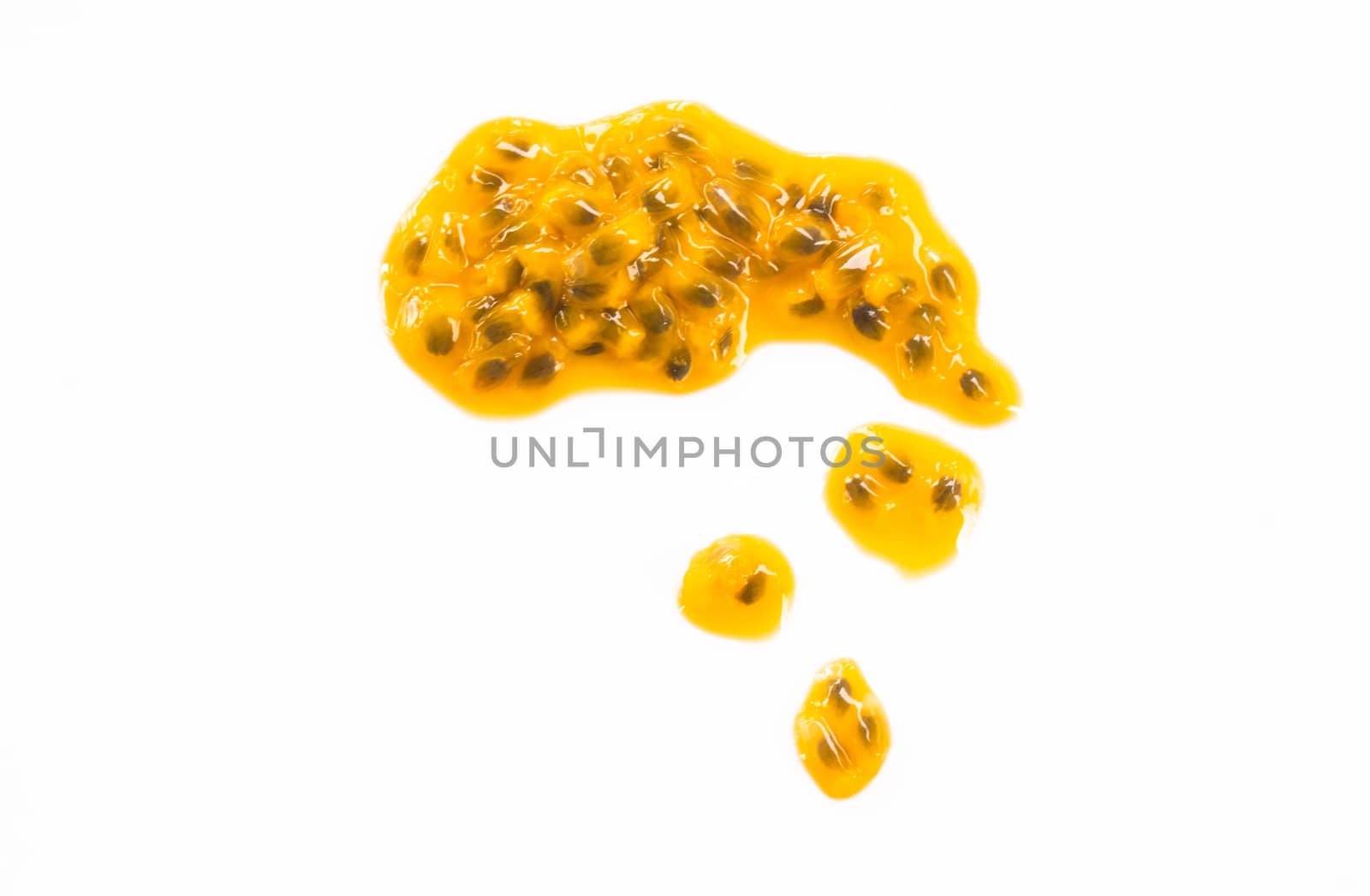 Closeup top view passion fruit seed on white background, fruit for healthy concept