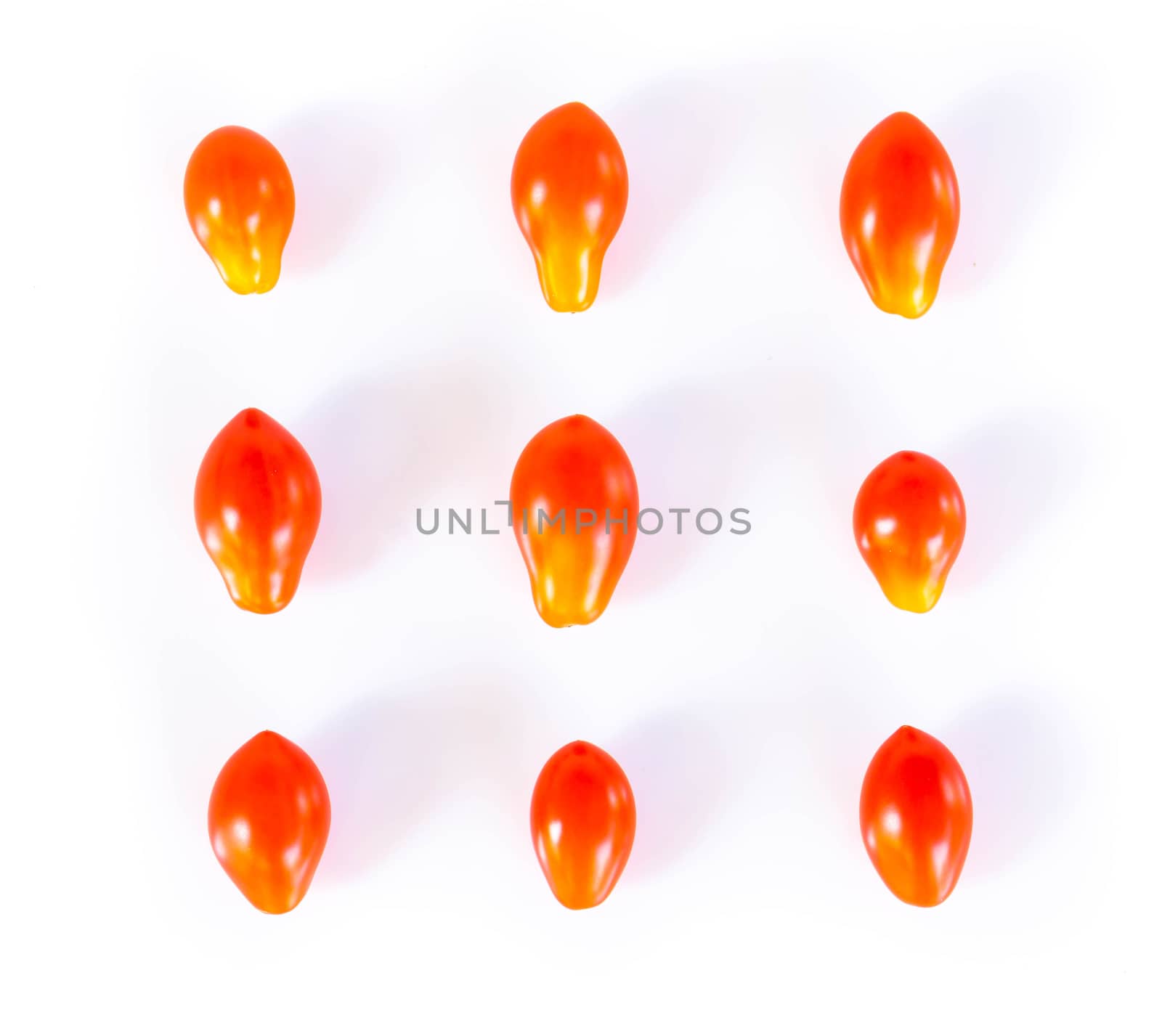 Set of cherry tomatoes isolated on white background, food healthy concept
