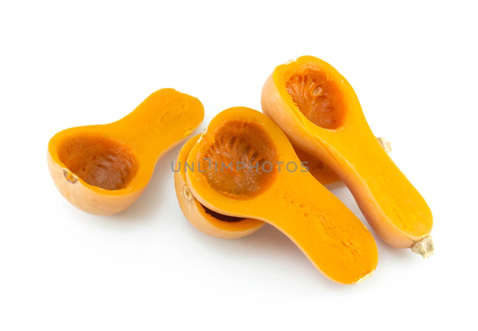 Butternut squash with sliced isolated on white background, food healthy concept