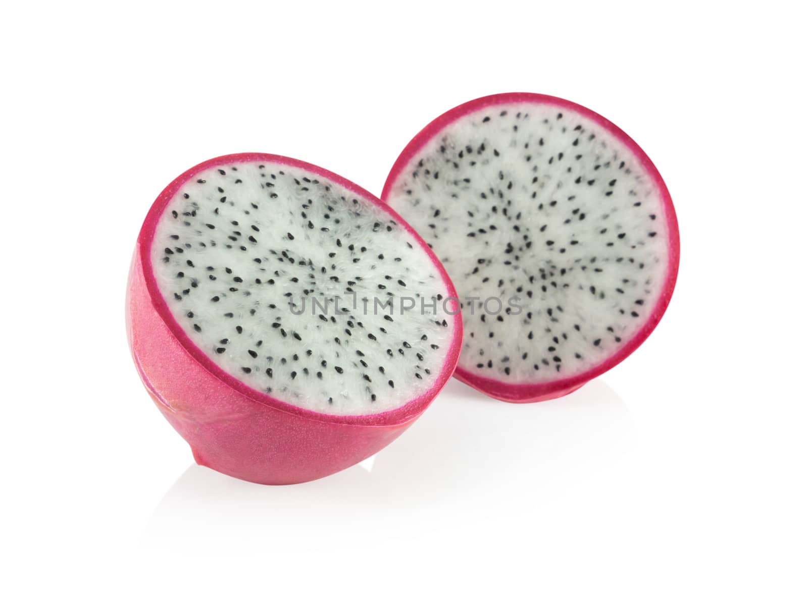 Close up fresh dragon fruit isolated on white background, food healthy