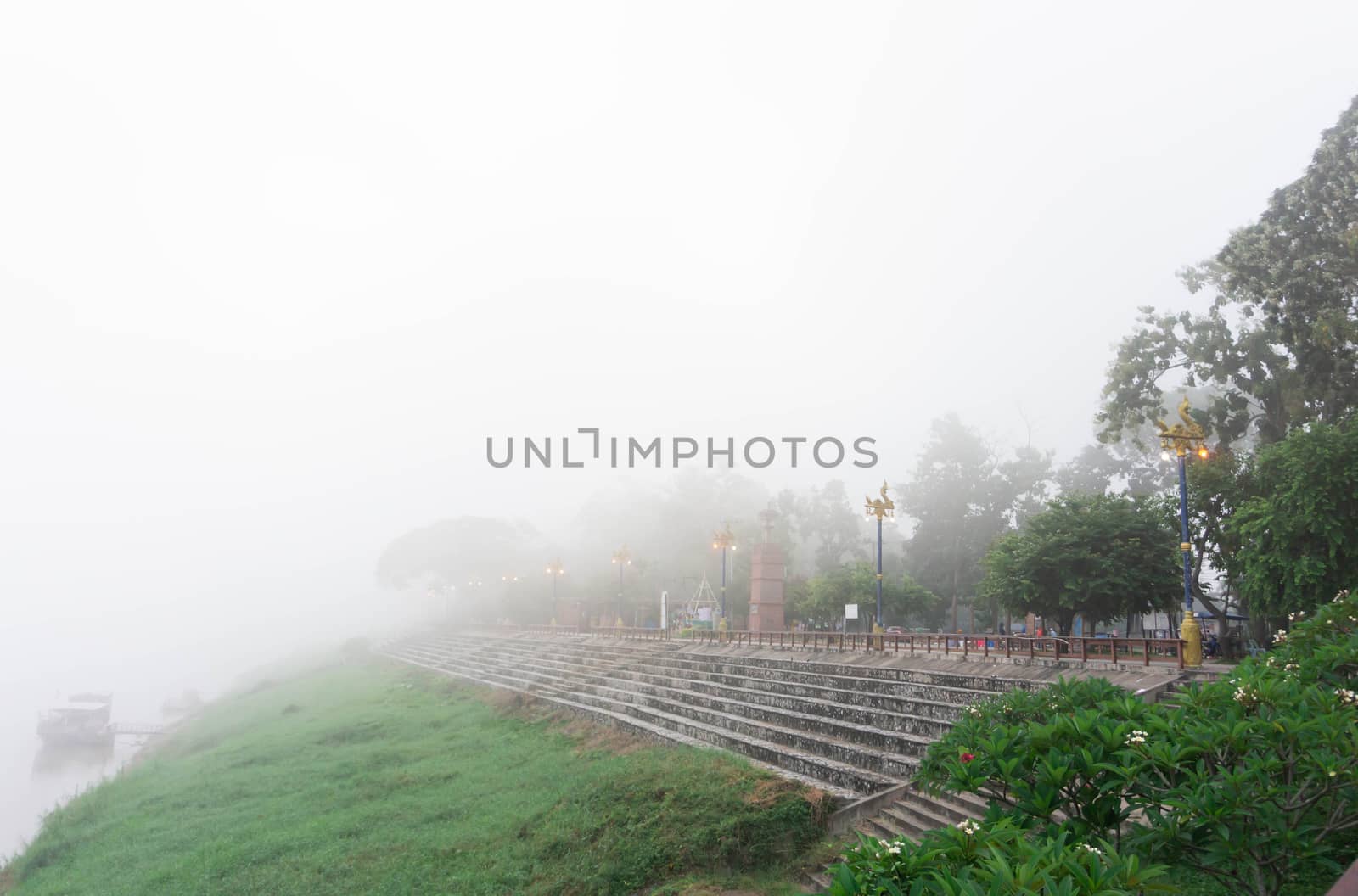 Beauty nature view point of Chaing Khan City, Loei with fog in the morning