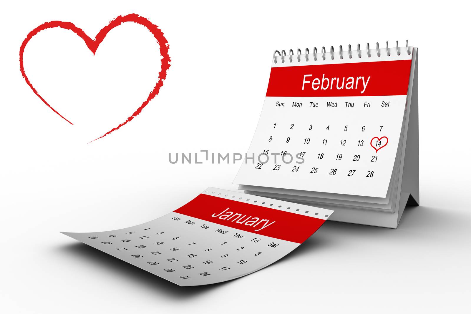 Heart against february calendar