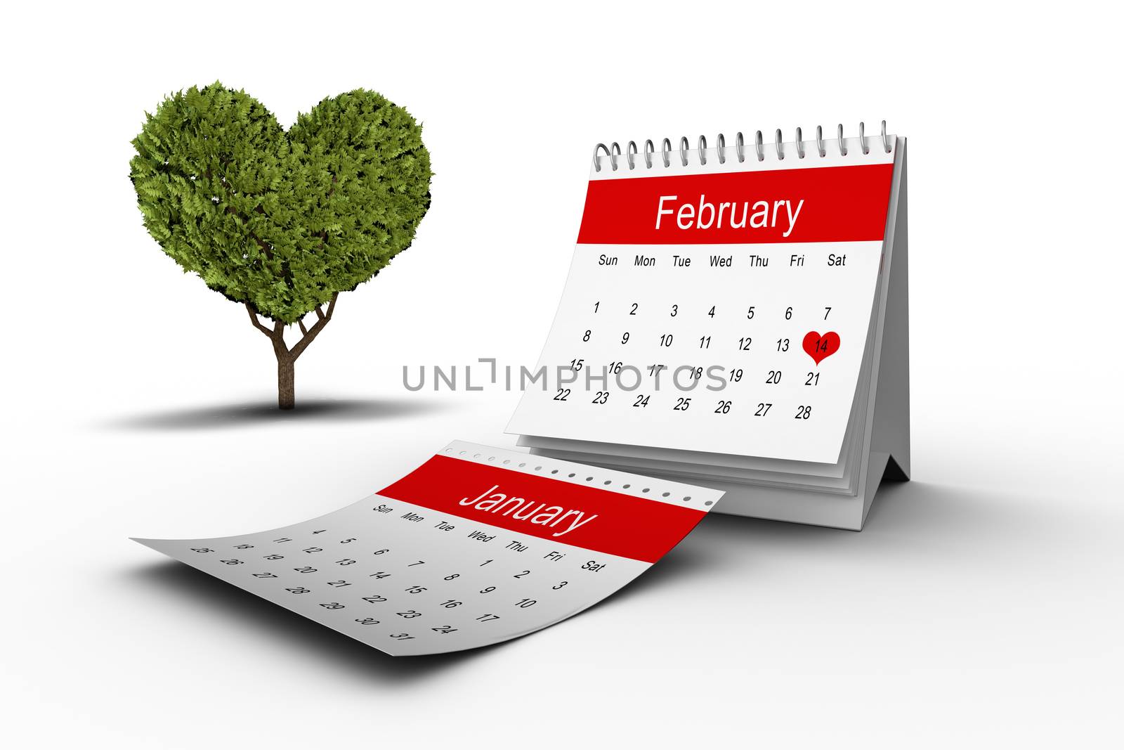 Love heart tree against february calendar