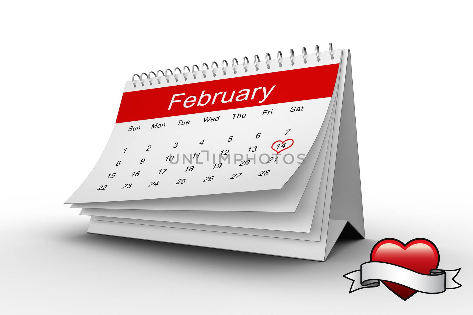 heart with scroll against february calendar