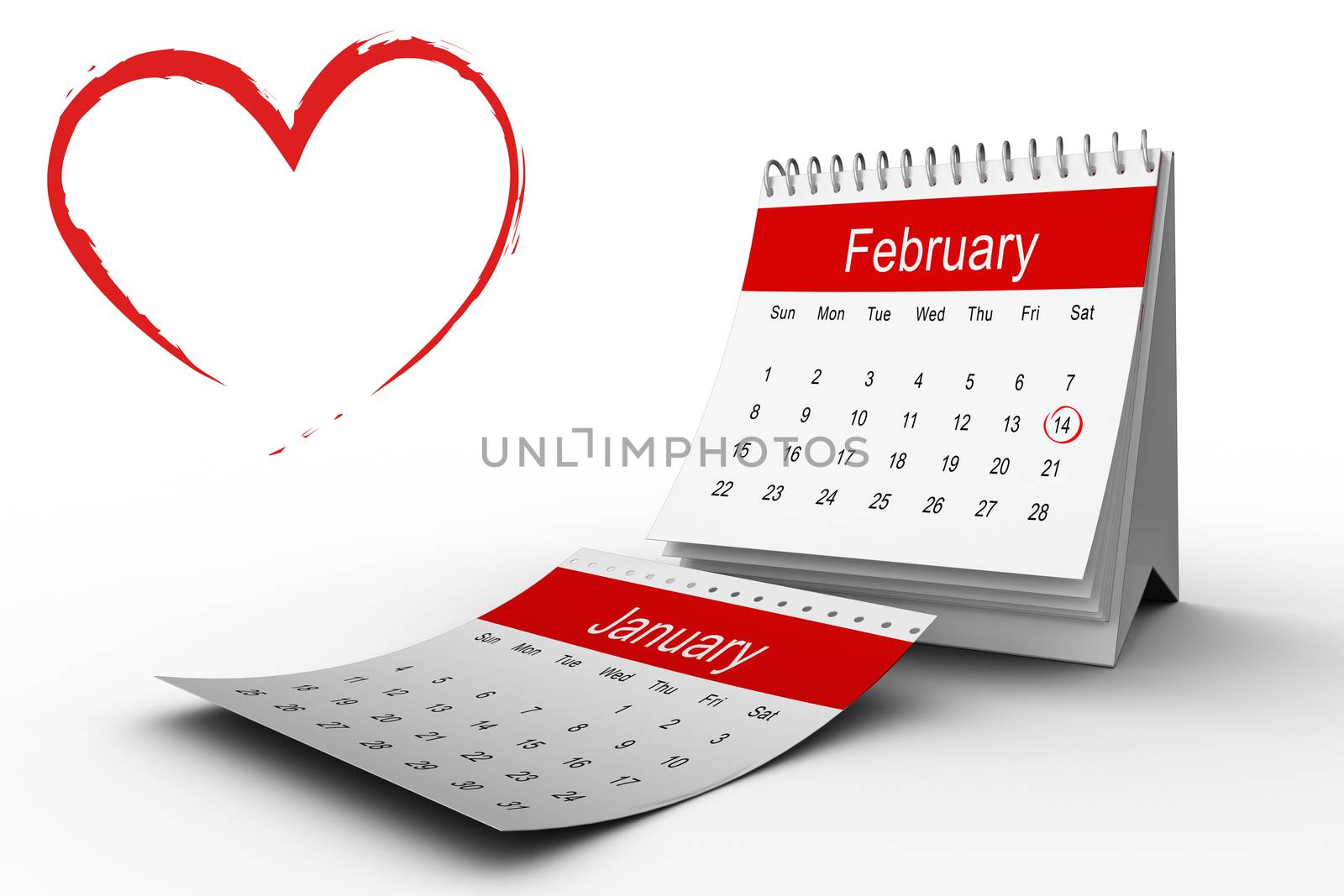 Heart against february calendar