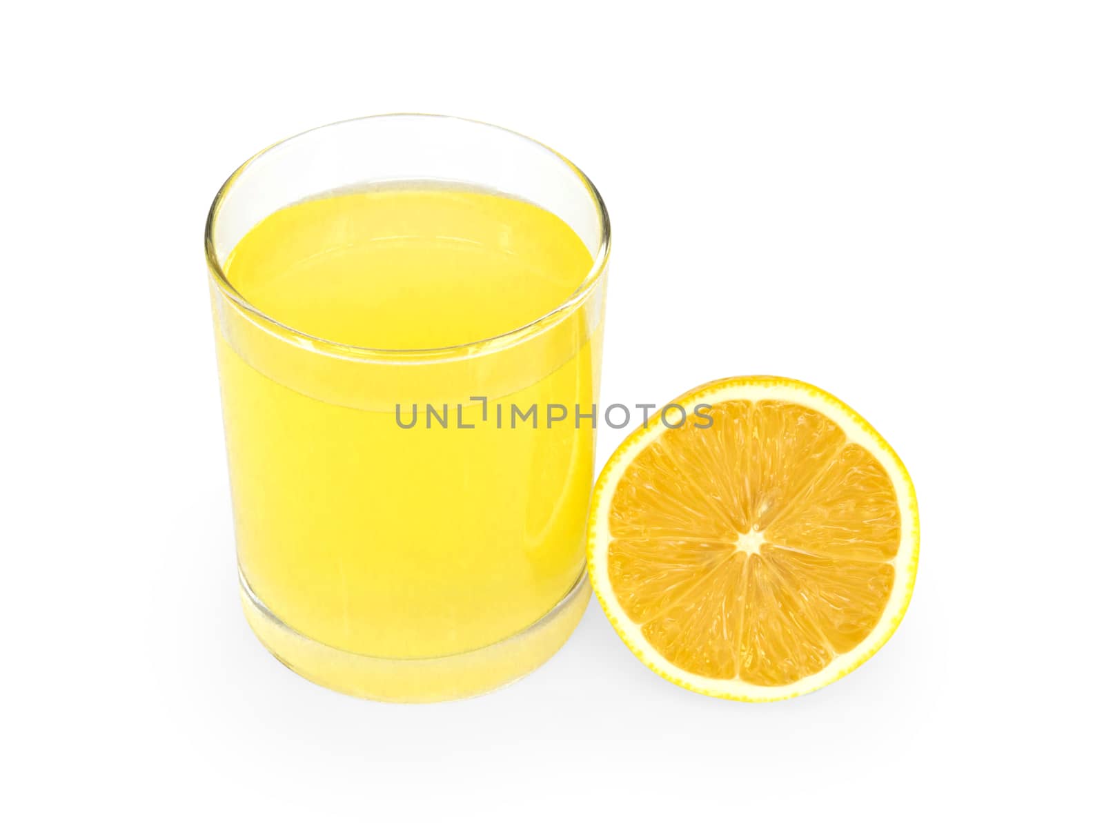 Closeup glass of lemon juice drink isolated on white background, food heathy concept