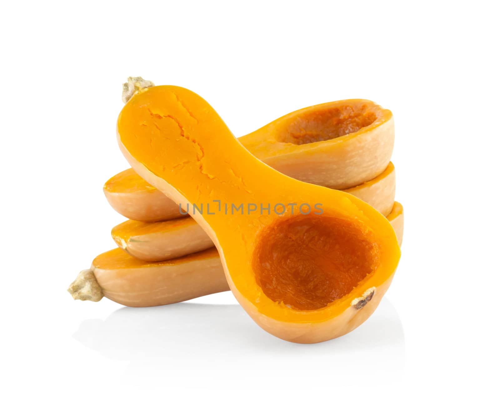 Butternut squash with sliced isolated on white background, food healthy concept